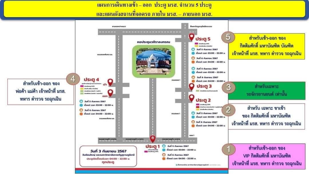 จังหวัดสุราษฎร์ธานี ประชาสัมพันธ์เส้นทางและแผนผังสถานที่จอดรถให้กับบัณฑิตและญาติบัณฑิตในการพระราชทานปริญญาบัตรผู้สำเร็จการศึกษาจากมหาวิทยาลัยราชภัฏภาคใต้ ประจำปี 2567
เพื่อจะได้วางแผนการเดินทางให้เกิดความสะดวก คล่องตัว และลดปัญหารถติดได้ครับ ดูตามสีบัตรได้เลย 
เข้าประตู➡️ถูกเลข🔺 ถูกสี ⏰ถูกเวลา 🚦ลดปัญหาการจราจร📍 โดยสามารถติดต่อสอบถาม สภ.ขุนทะเลได้ที่ หมายเลข  โทร. 077 297759 หรือ 191